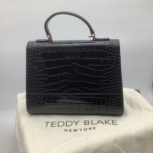 Teddy Blake Black Crocodile Embossed Leather Handbag Purse NWT